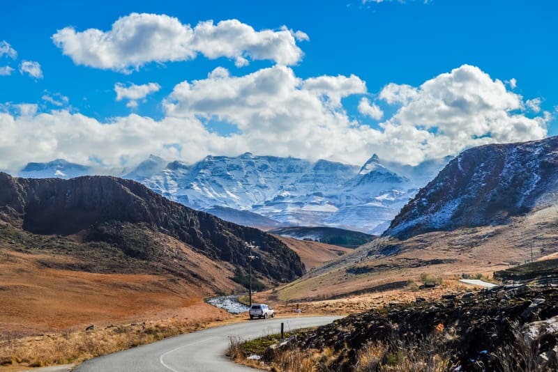 Snow Capped Drakensberg Mountains Near Sani Pass