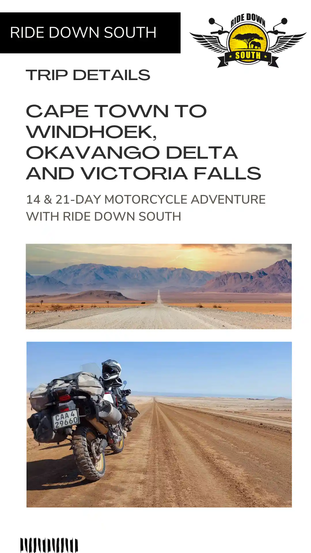 Cape Town to Vic Falls Motorcycle Tour Brochure